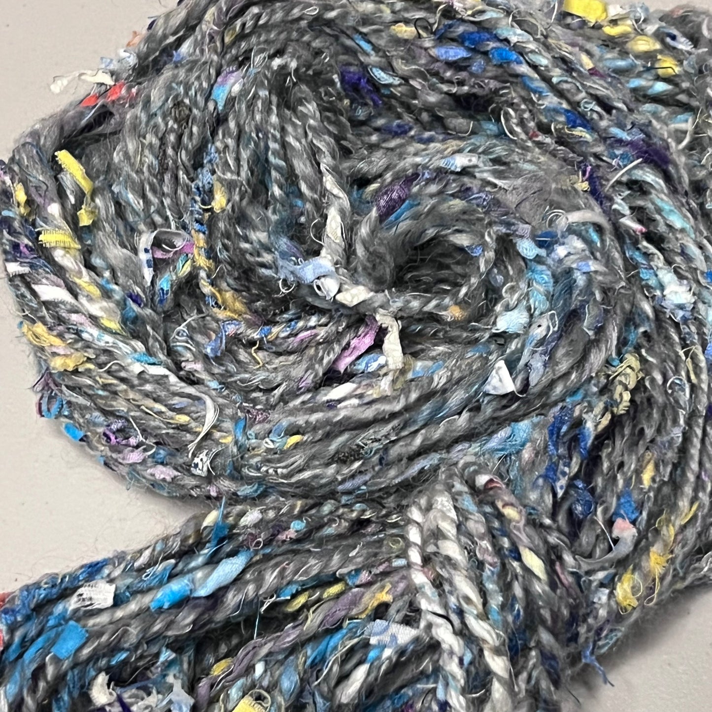 Handspun Multimedia Blue and Gray Toned Upcycled Yarn