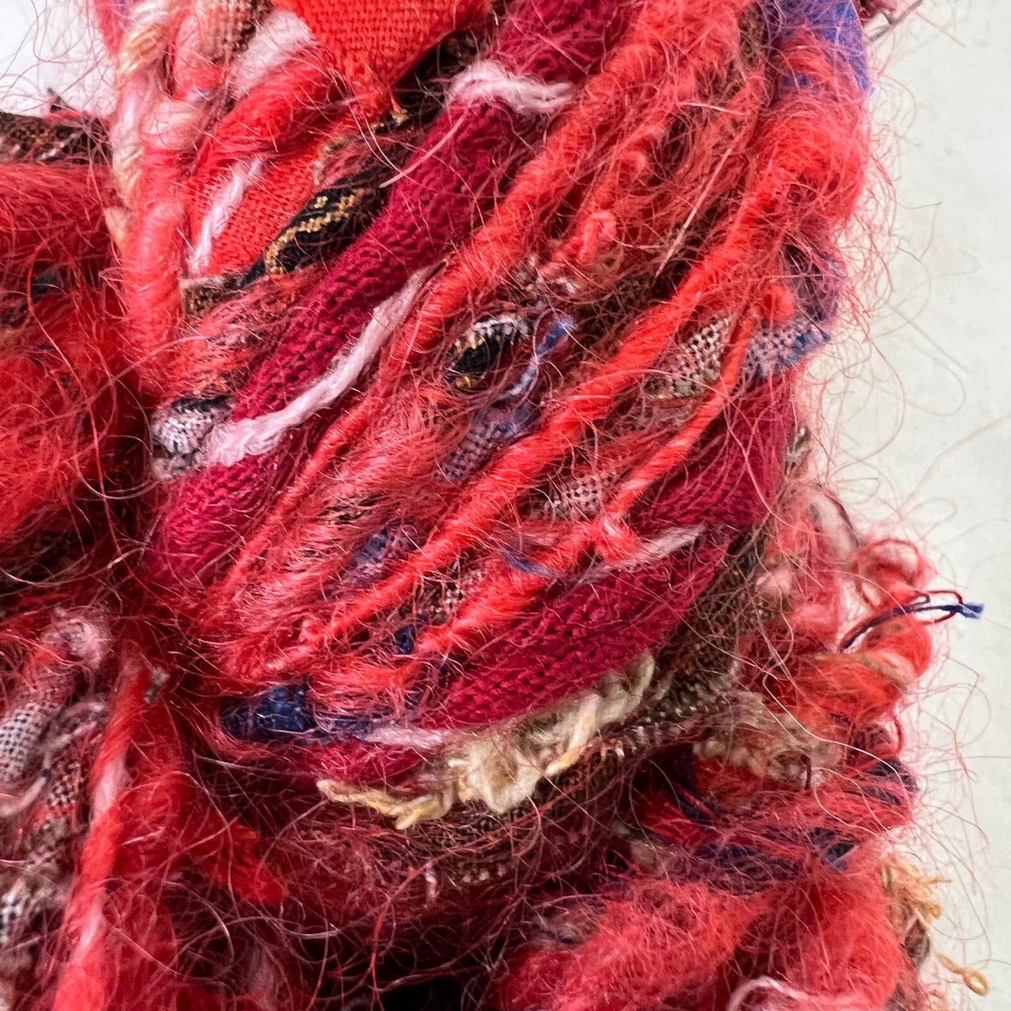 Handspun Multimedia Red Toned Upcycled Yarn