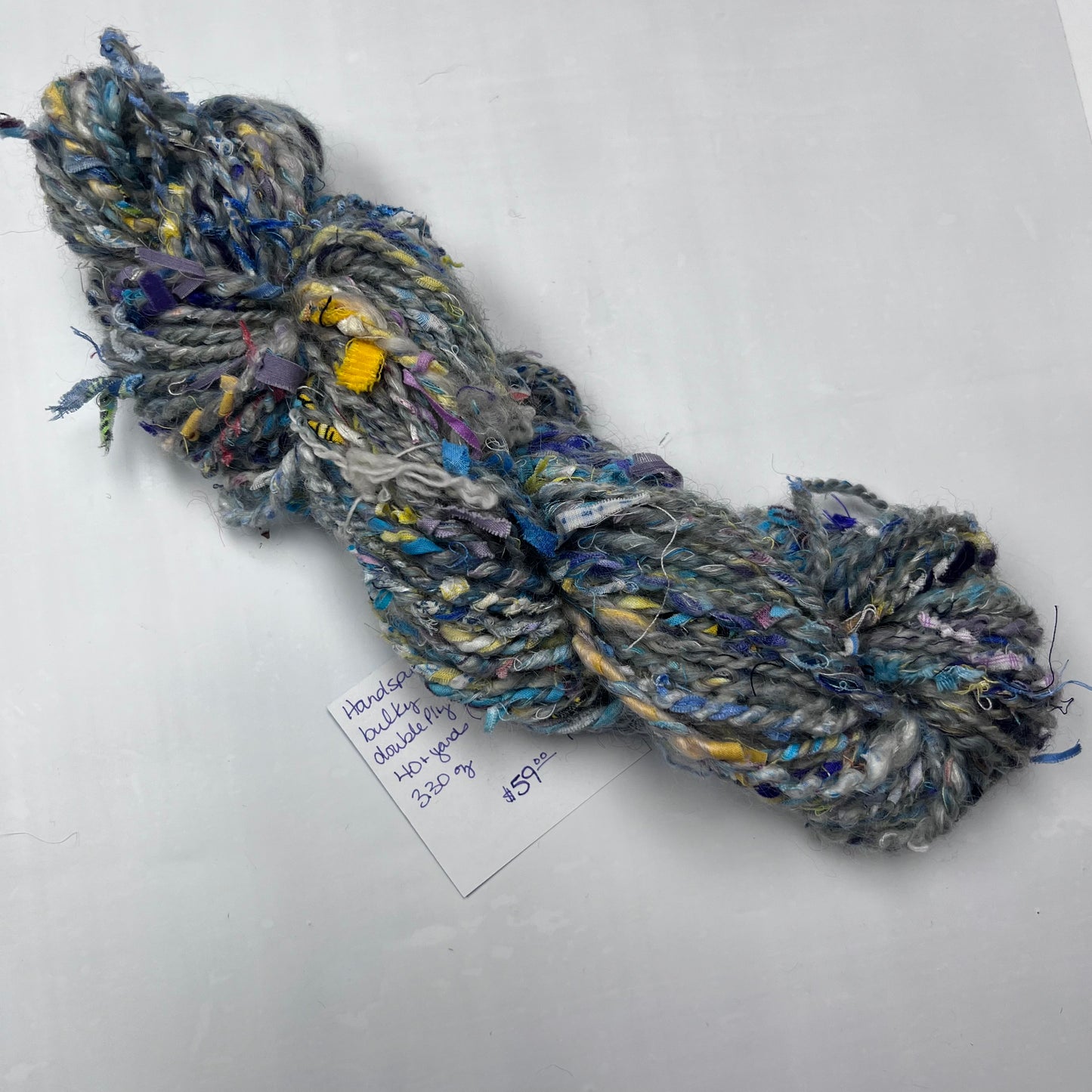 Handspun Multimedia Blue and Gray Toned Upcycled Yarn