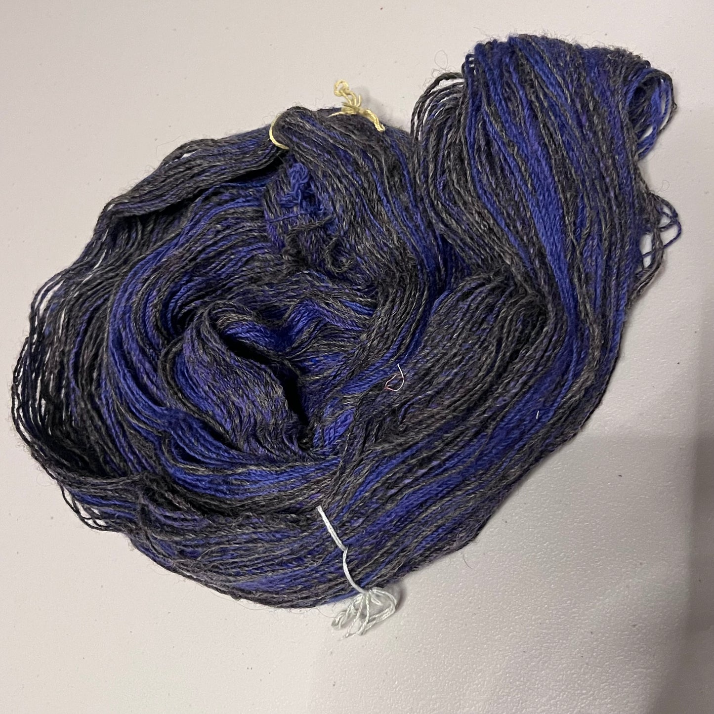 Handspun Blue and Gray Striped Yarn