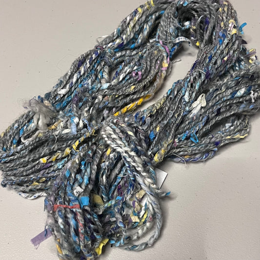 Handspun Multimedia Blue and Gray Toned Upcycled Yarn