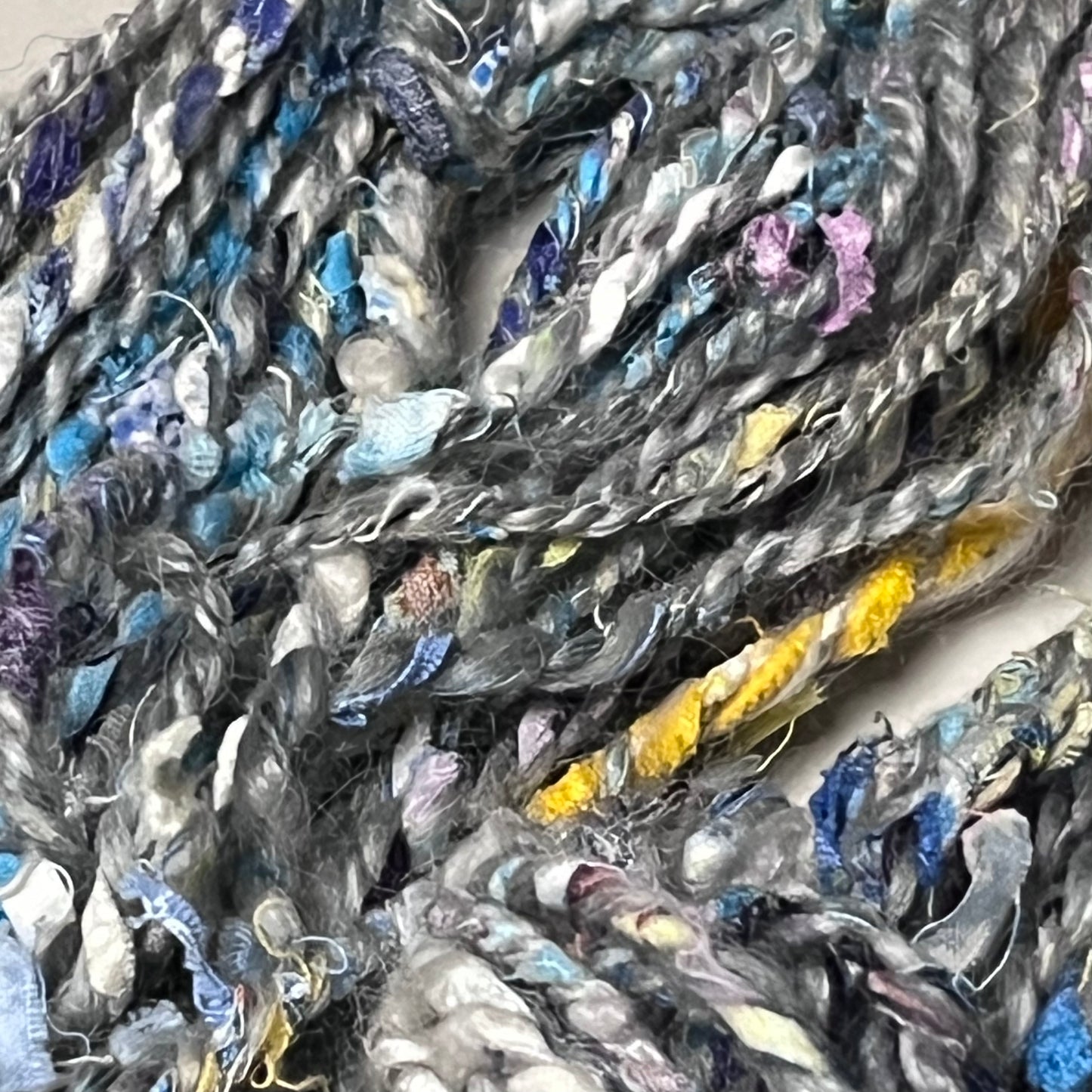Handspun Multimedia Blue and Gray Toned Upcycled Yarn