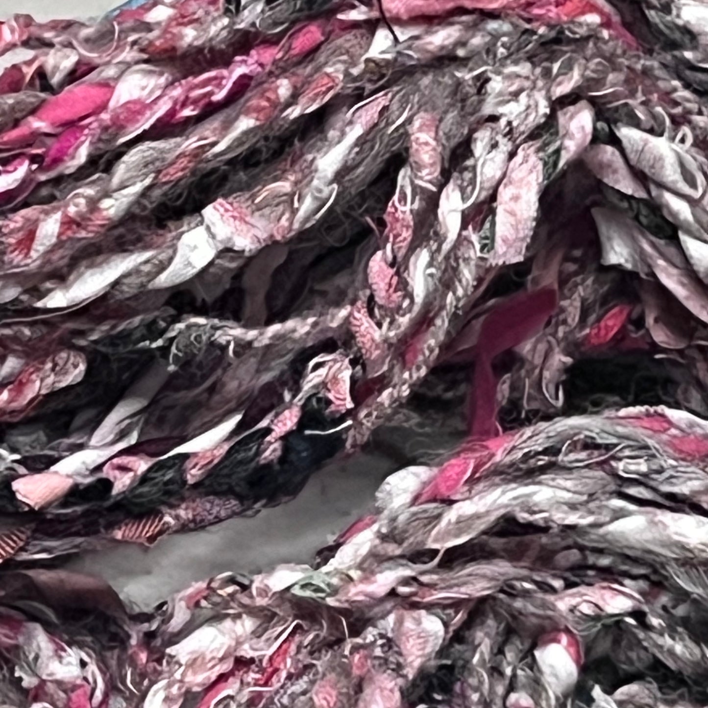 Handspun Multimedia Pink Toned Upcycled Yarn