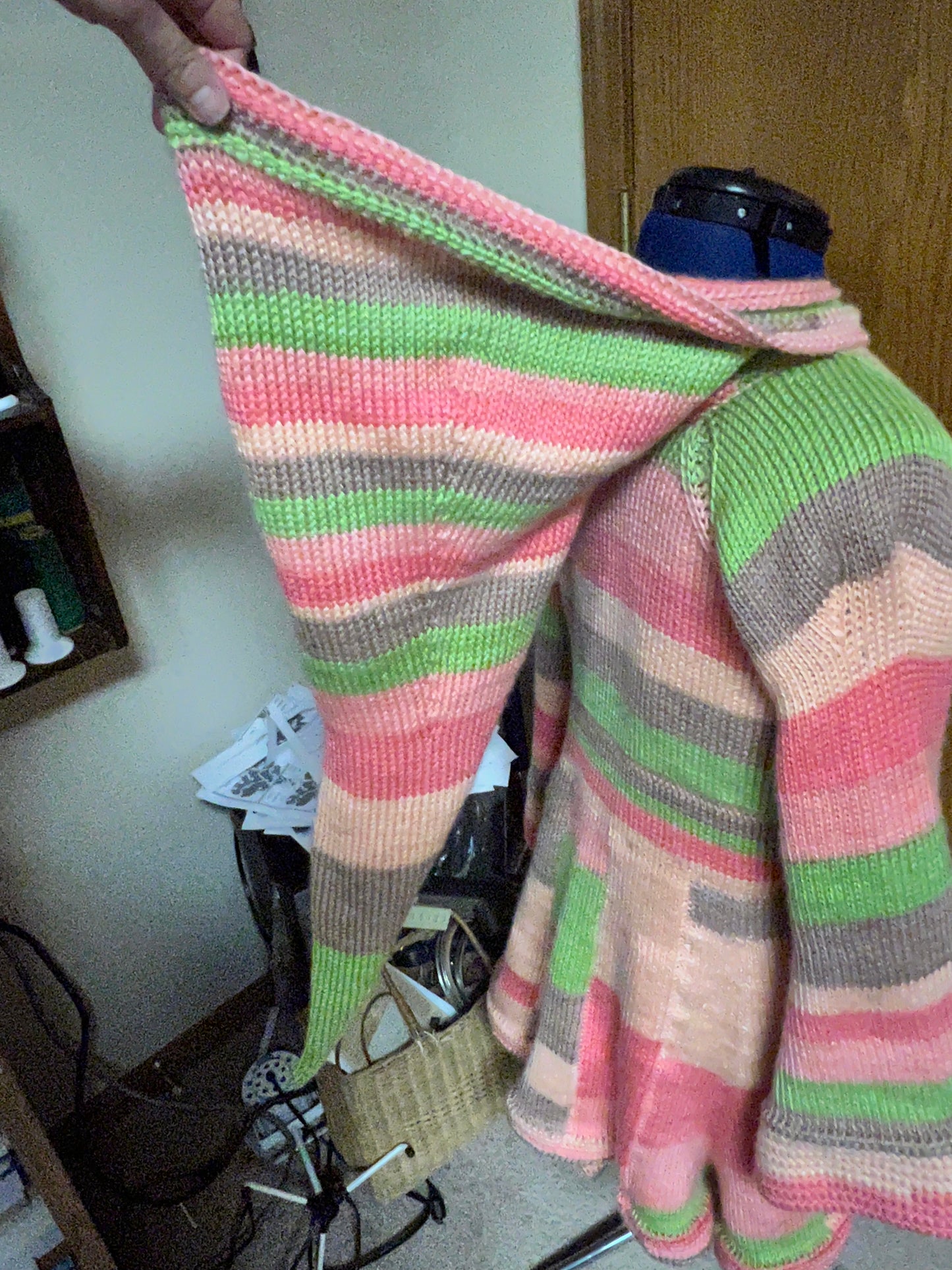 Elven coat in Coral pink and green