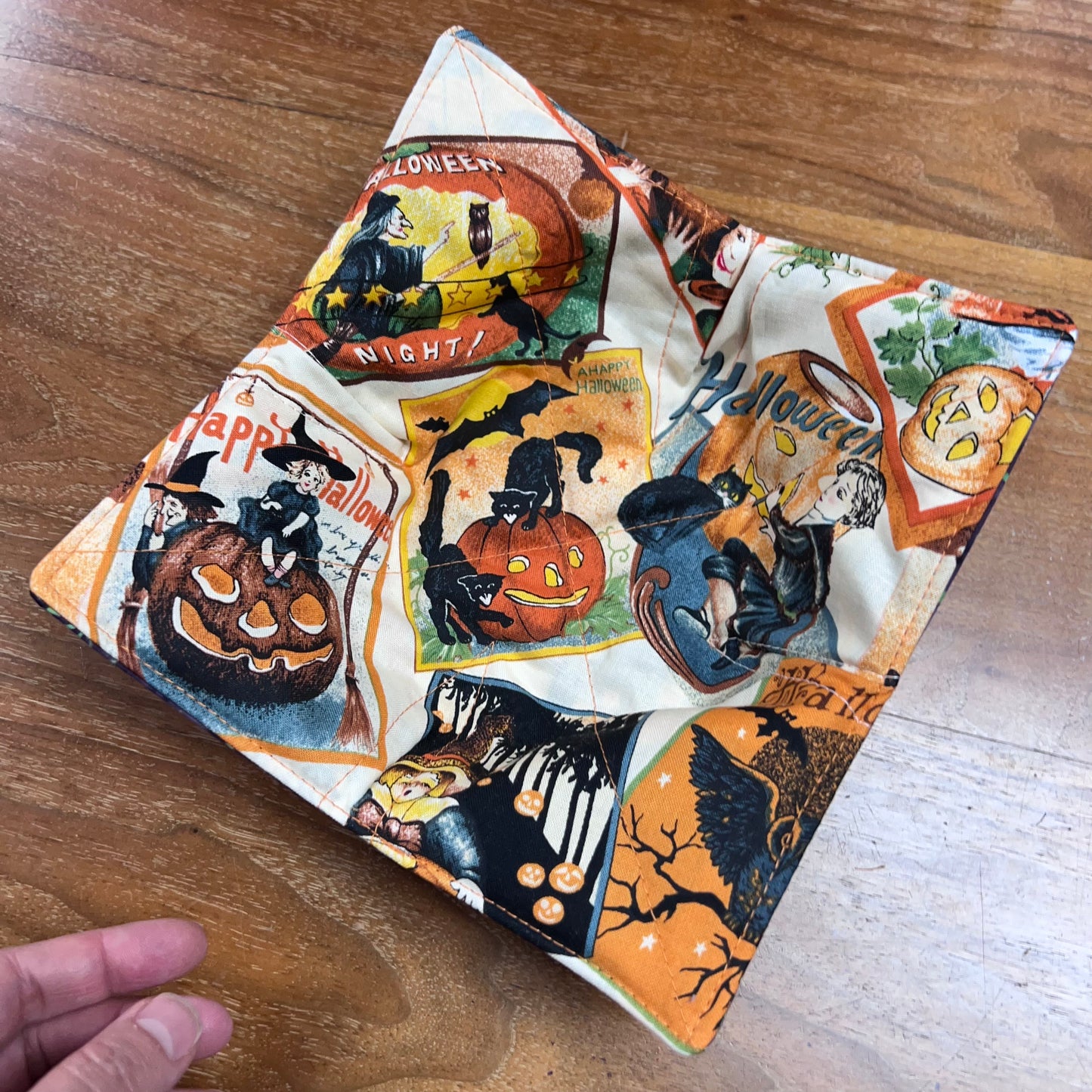 Halloween Bowl Cozy Spiderwebs & Vintage Halloween postcards