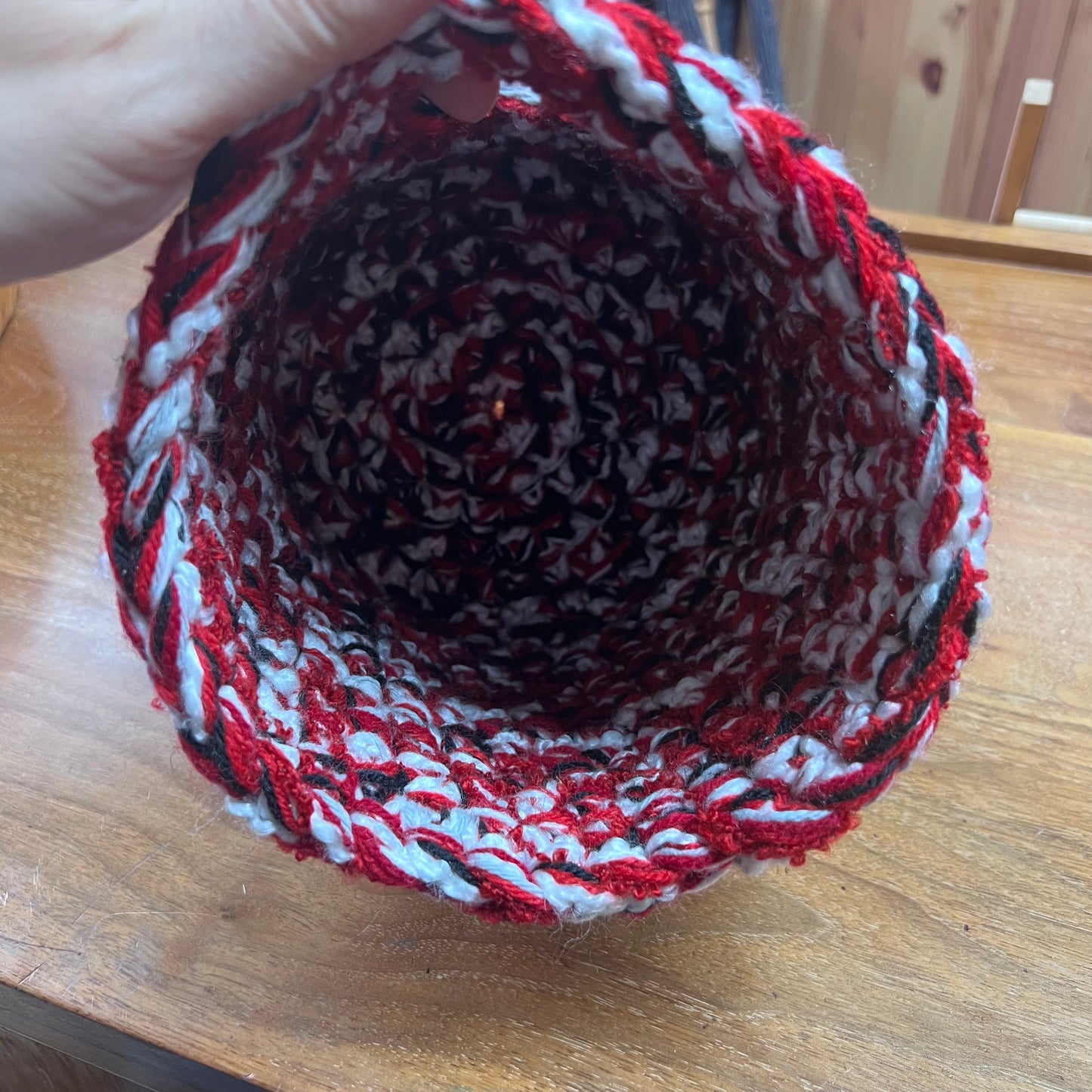 Black & White and red all over- Small Basket with built in handle