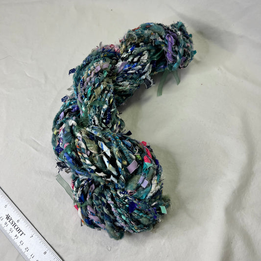 Handspun Multimedia Teal Toned Upcycled Yarn