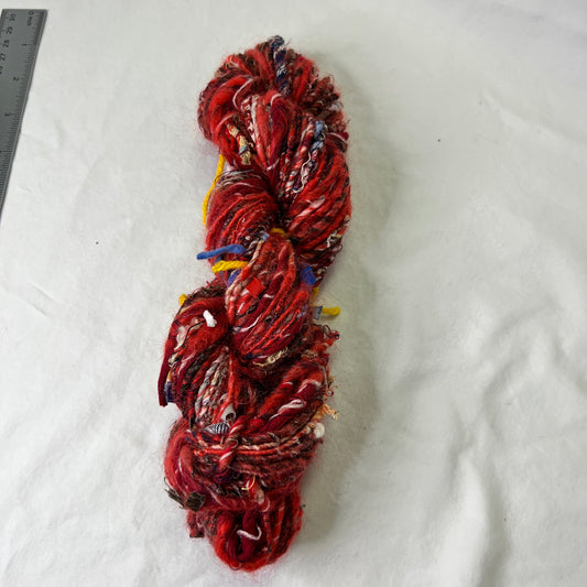 Handspun Multimedia Red Toned Upcycled Yarn